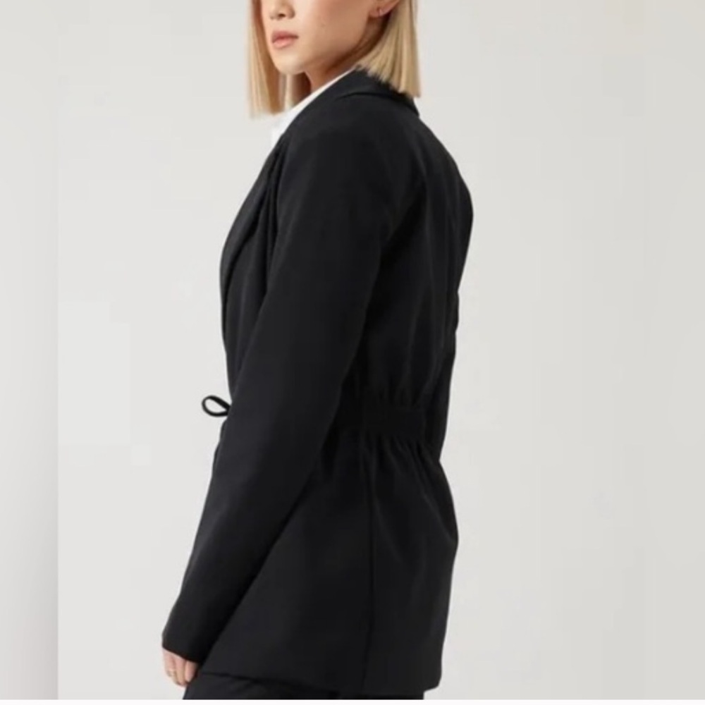 Athleta womens black prima twill tie blazer 14 NWT